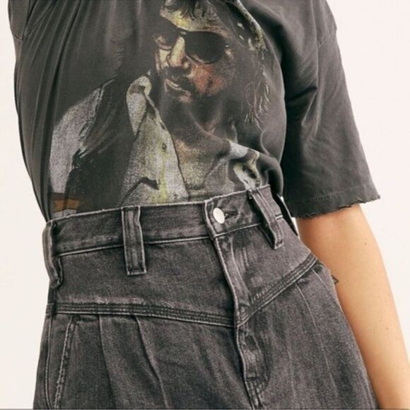 Free People Faded Black Sidecar Mini Skirt Size 31 - Picture 7 of 13